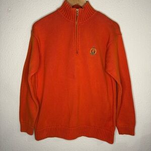 Lauren Ralph Lauren 1/4-zip Sweater Orange Cotton Ribbed 90’s Women’s Size Large